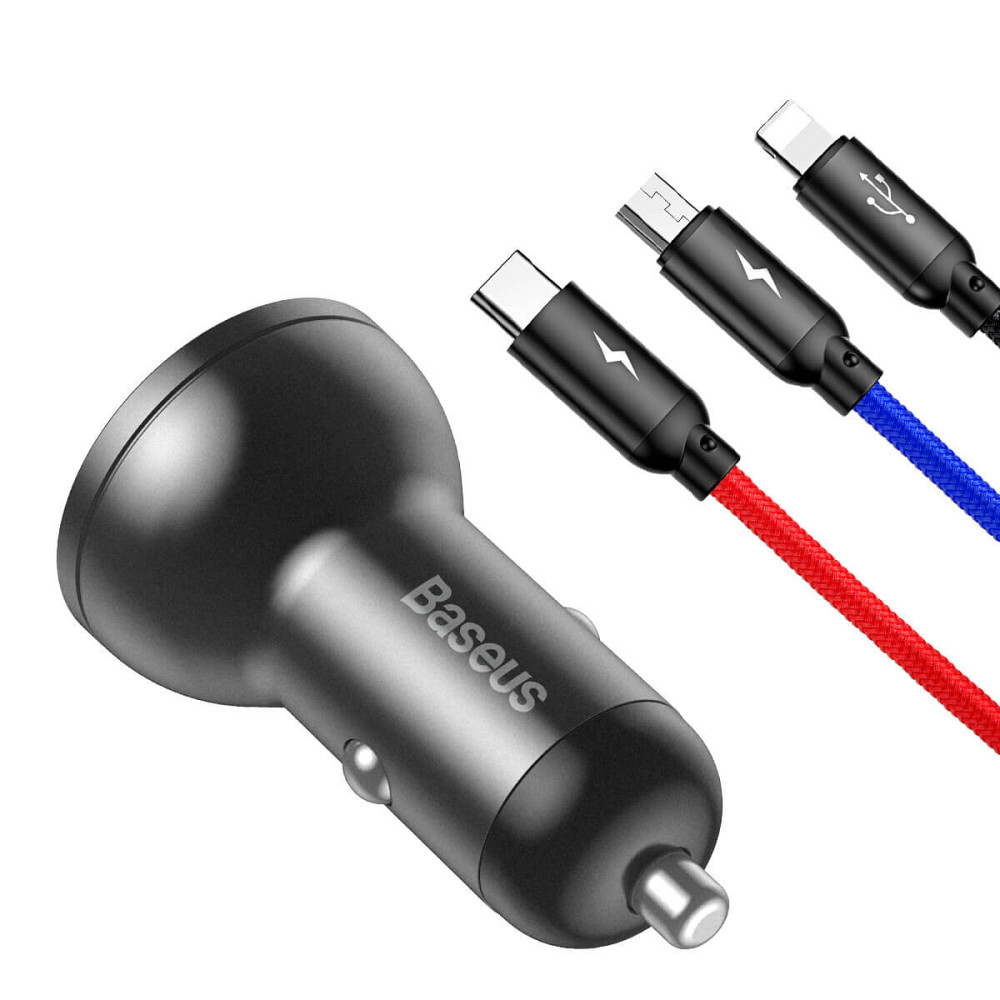 АЗП Baseus Digital Display Dual USB 4.8A Car Charger 24W+Three Primary Colors 3-in-1 Cable1.2M Киев - изображение 2