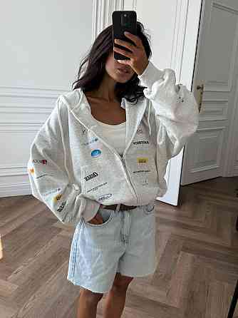 Жіноче стильне оверсайз худі на блискавці тринитка на флісі Меланж Одеса