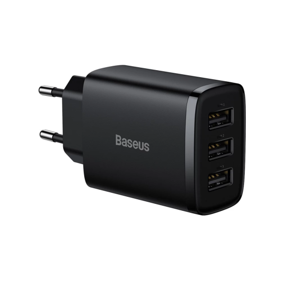 Мережевий зарядний пристрій Baseus Compact Charger 3U 17W EU, колір чорний CCXJ020101 Одеса