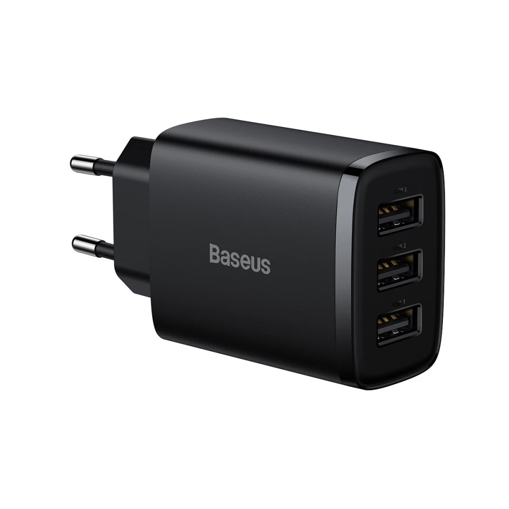 Мережевий зарядний пристрій Baseus Compact Charger 3U 17W EU, колір чорний CCXJ020101 Одеса - фото 1