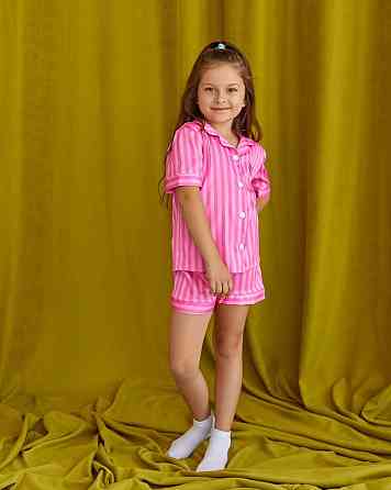 Дитяча піжамка із сатину шорти з сорочкою Рожевий смужка 154-158 Харків