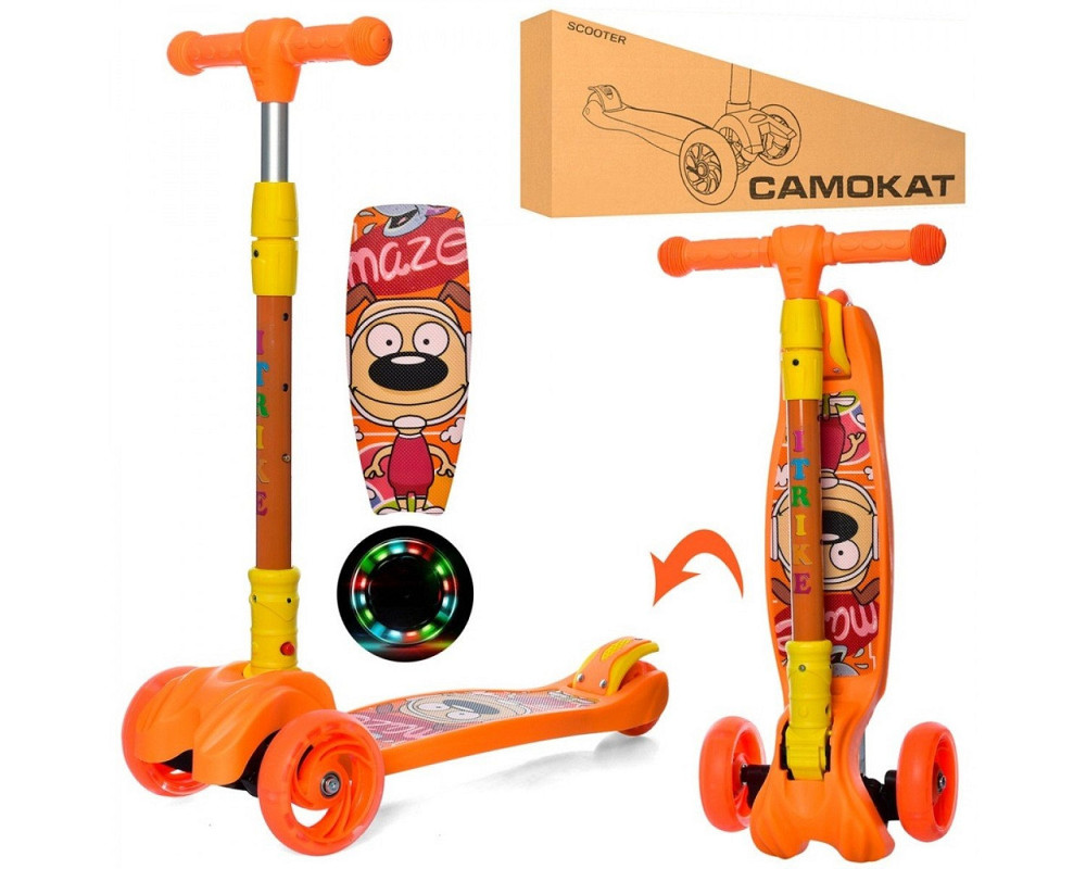 Самокат детский трехколесный складной iTrike Maxi JR 3-060-11-OR с подсветкой колес Оранжевый Каменец-Подольский - изображение 2