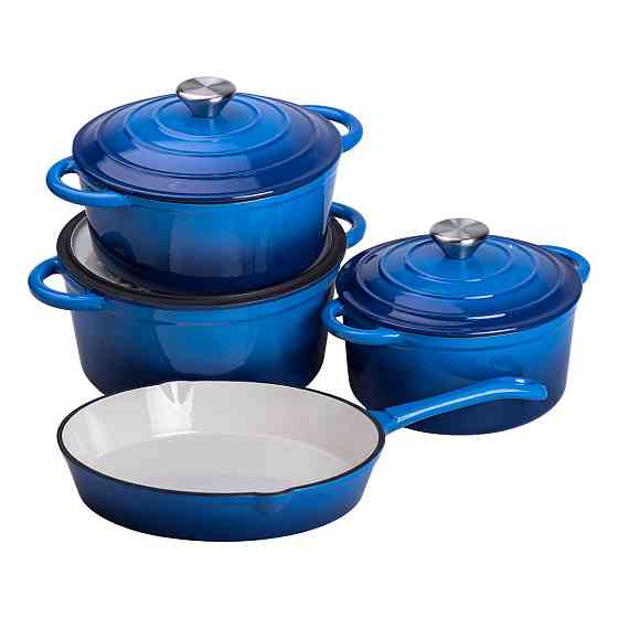 Набір чавунного посуду для приготування 3 каструлі та сковорода з емальованим покриттям Синій HP-1-8 Коломия