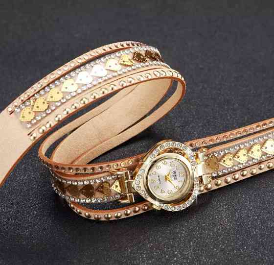 Годинник жіночий у вигляді Серця наручний годинник з браслетом зі шкіри чорний Київ