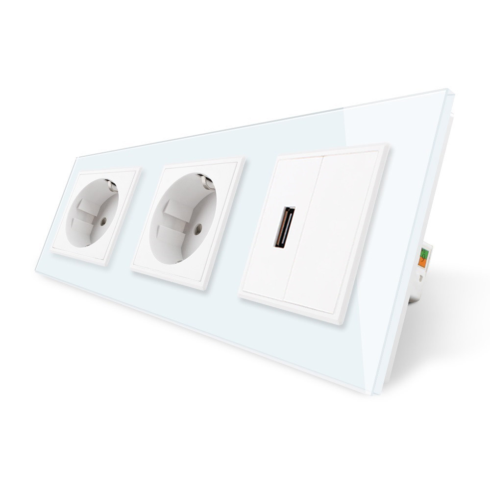 LIVOLO Розетка тримісна силова із заземленням і USB Livolo білий скло (VL-C7C2EU1USB0-11) Коломия - фото 1