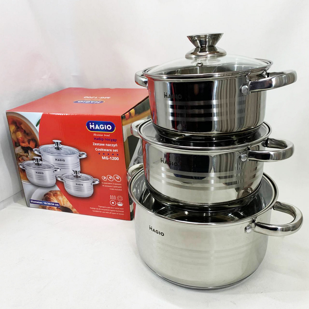 Каструлі з нержавіючої сталі MAGIO, Набір каструль з нержавіючої сталі, Набір каструль для електроплити TE-74 Львів - фото 4
