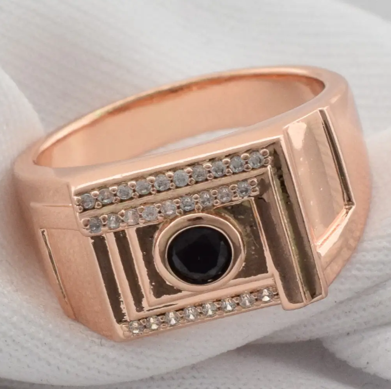 Печатка Xuping 11204 черные фианиты, позолота РО, ширина 10 мм, размер 19, вес 5,8 г, мужская Киев - изображение 2