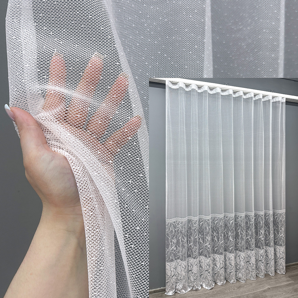 Тюль жаккард цвет белый с серым 1670т Киев - изображение 1