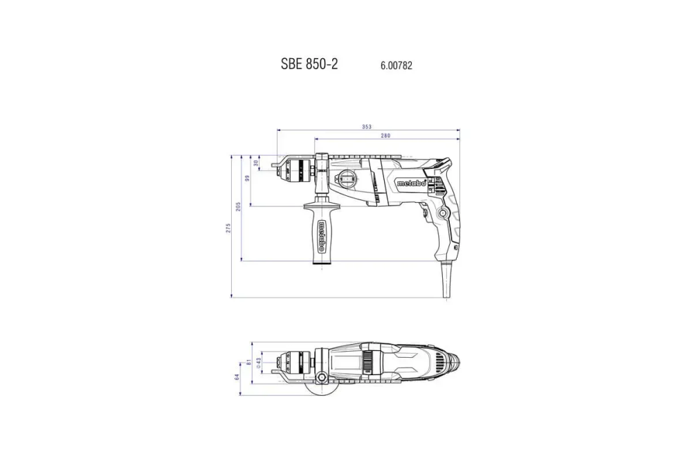 Ударний дриль Metabo SBE 850-2 з швидкозатискним патроном в кейсі (600782500) Київ - фото 6