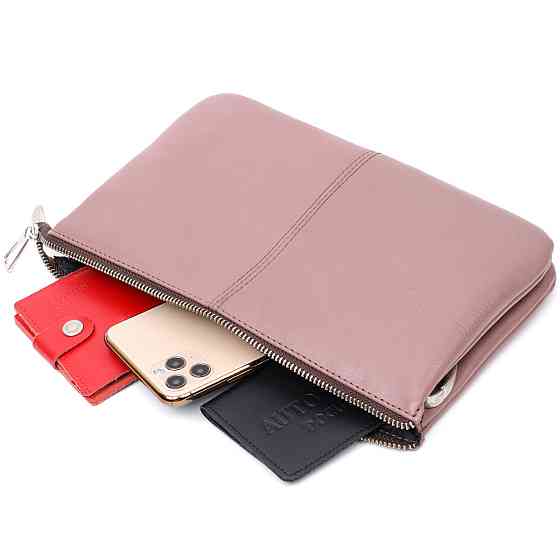 Красивий жіночий клатч із натуральної шкіри GRANDE PELLE 11634 Пудровий Київ