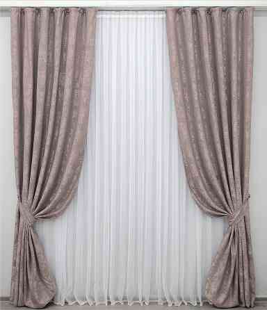 Комплект готовых штор VR-Textil Жаккард Sultan YL № 1210ш Серо-пудровый 100х270 см 2 шт (31-482) Киев