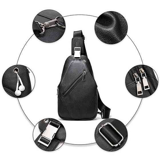 Сумка мужская слинг через плечо в зернистой коже Vintage 20249 Черная Киев