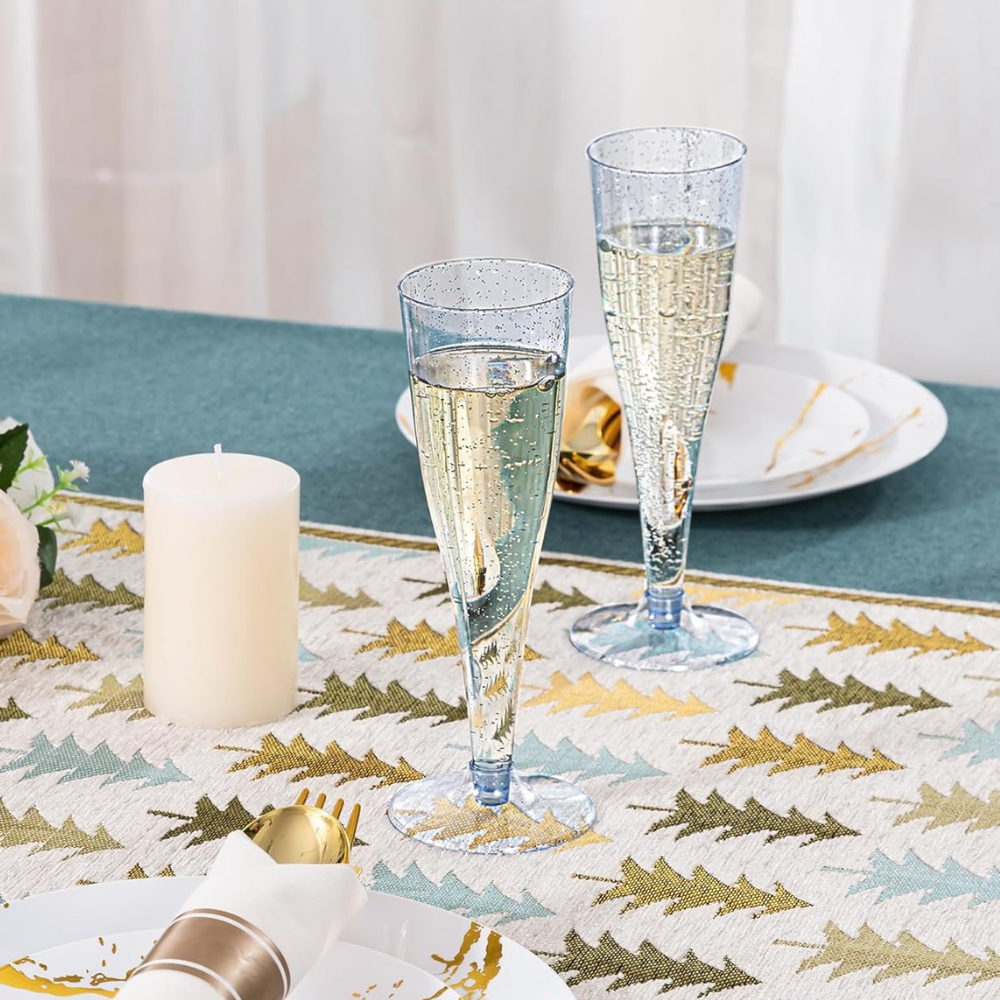 Набор пластиковых бокалов для шампанского 6 шт премиум класса 133 мл,праздничные с серебристыми блестками Каменец-Подольский - изображение 8