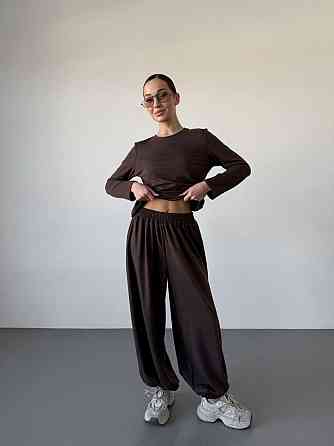 Женский повседневный прогулочный костюм двойка: кофта и брюки турецкая двунить Коричневый, 42/44 Одесса