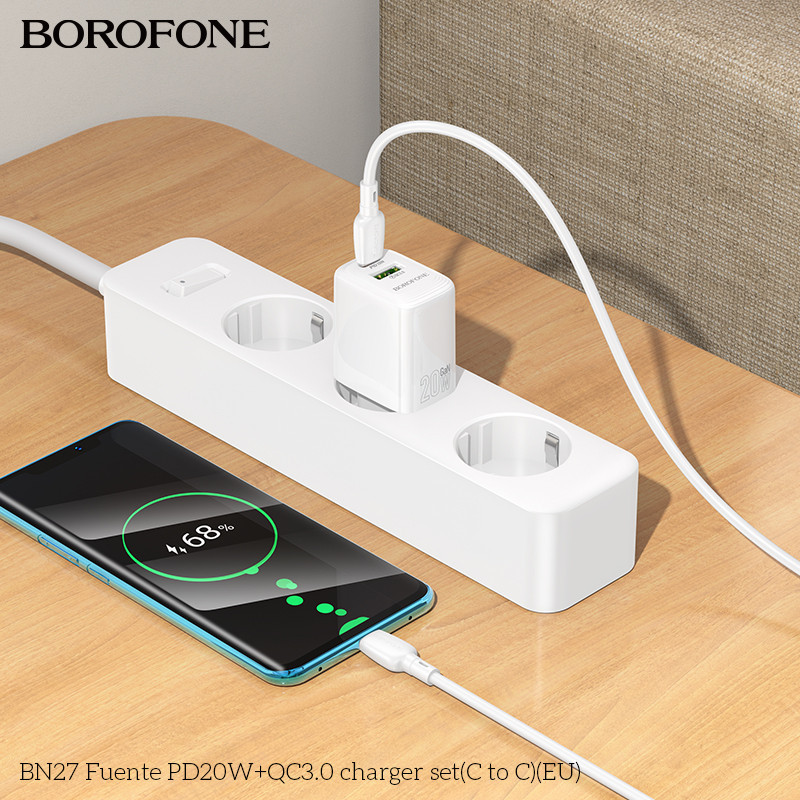 Мережевий зарядний пристрій BOROFONE BN27 Fuente PD20W+QC3.0 charger (EU) White Одеса - фото 8
