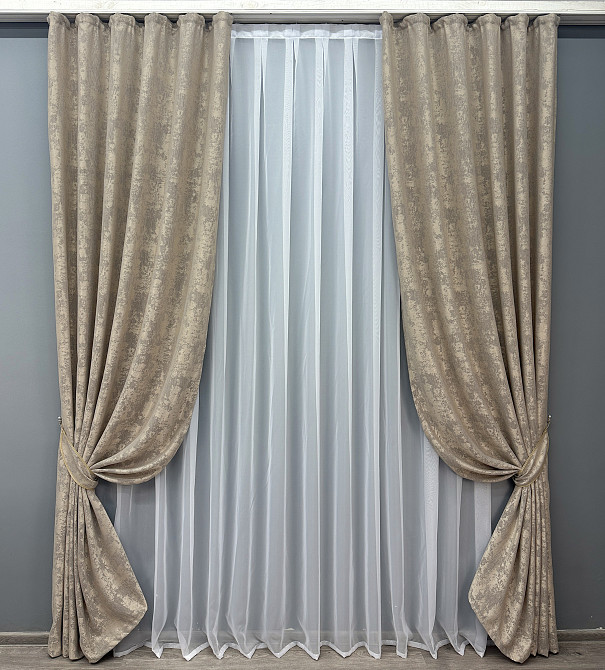 Комплект готовых штор VR-Textil Жаккард Sultan YL № 1208ш Бжево-серый 150х270 см 2 шт (33-0036) Киев - изображение 2