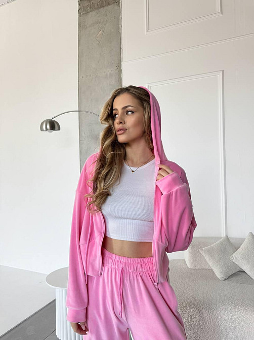 Женский повседневный костюм двойка: кофта и штаны велюр Розовый, 42/44 Одесса - изображение 9