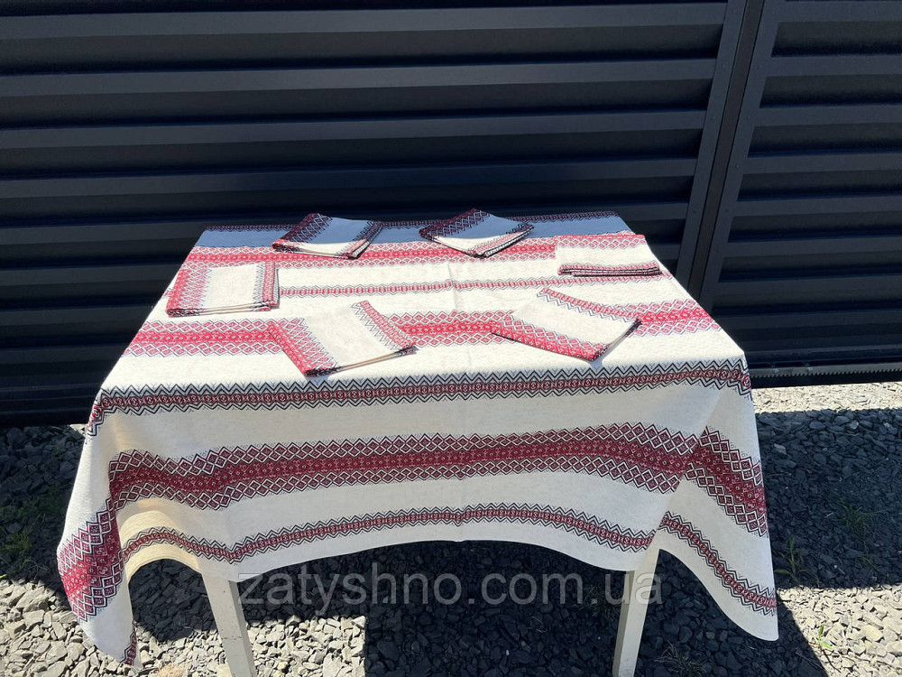 Вишита червона скатертина на льону Київ - фото 2