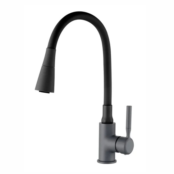 Змішувач для кухні Zerix Atrium-011-T Graphite Refl.Black (латунь/колір графіт+силіконовий чорний вилив) (ZX6106) Чернівці