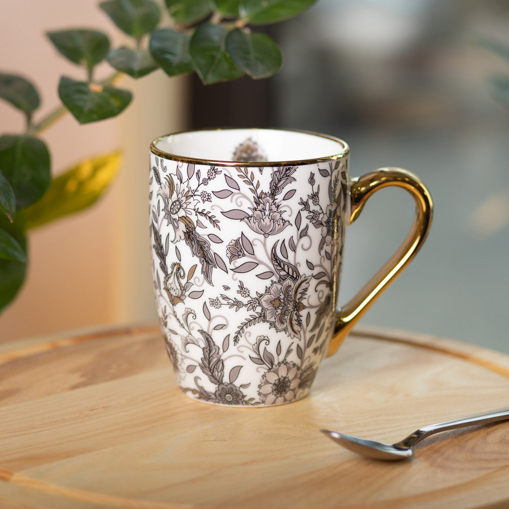 порцелянова чашка 400 мл із золотим обідком і золотою ручкою Сіра RX-N240665G Коломия - фото 5