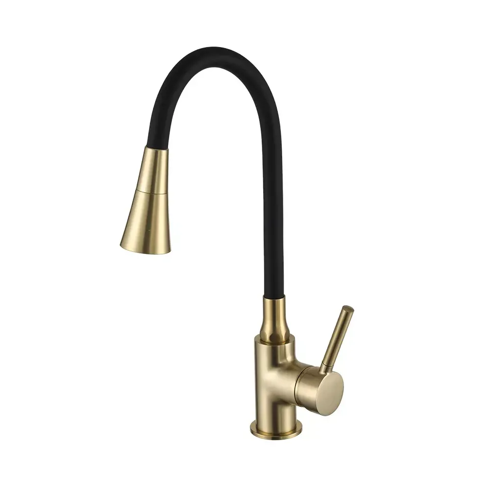 Смеситель для кухни Frap F4044-3 с гибким изливом, 2 режима, золото/черный Киев - изображение 1