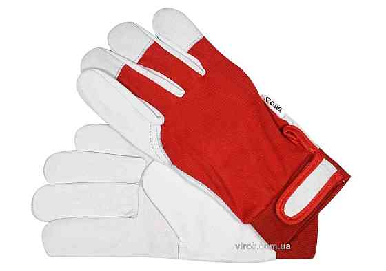 Рукавиці робочі біло-червоні YATO : бавовна + шкіра, розмір 10 [10/120] Одесса