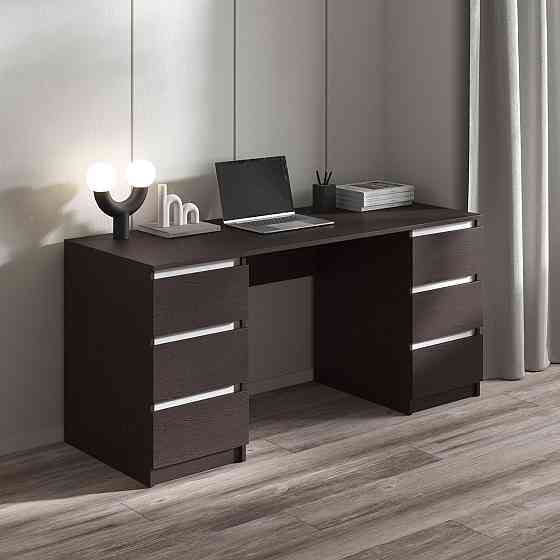 Компьютерный стол VAYS R-2 Венге Темный-Белые планки, письменный с 2 тумбами, 6 ящиков без ручек, ЛДСП 160×60×75 см – для дома, офиса, учебы Львов