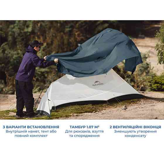 Палатка сверхлегкая трехместная Naturehike Cloud Up Pro CNK2350WS020, 20D, голубая Киев