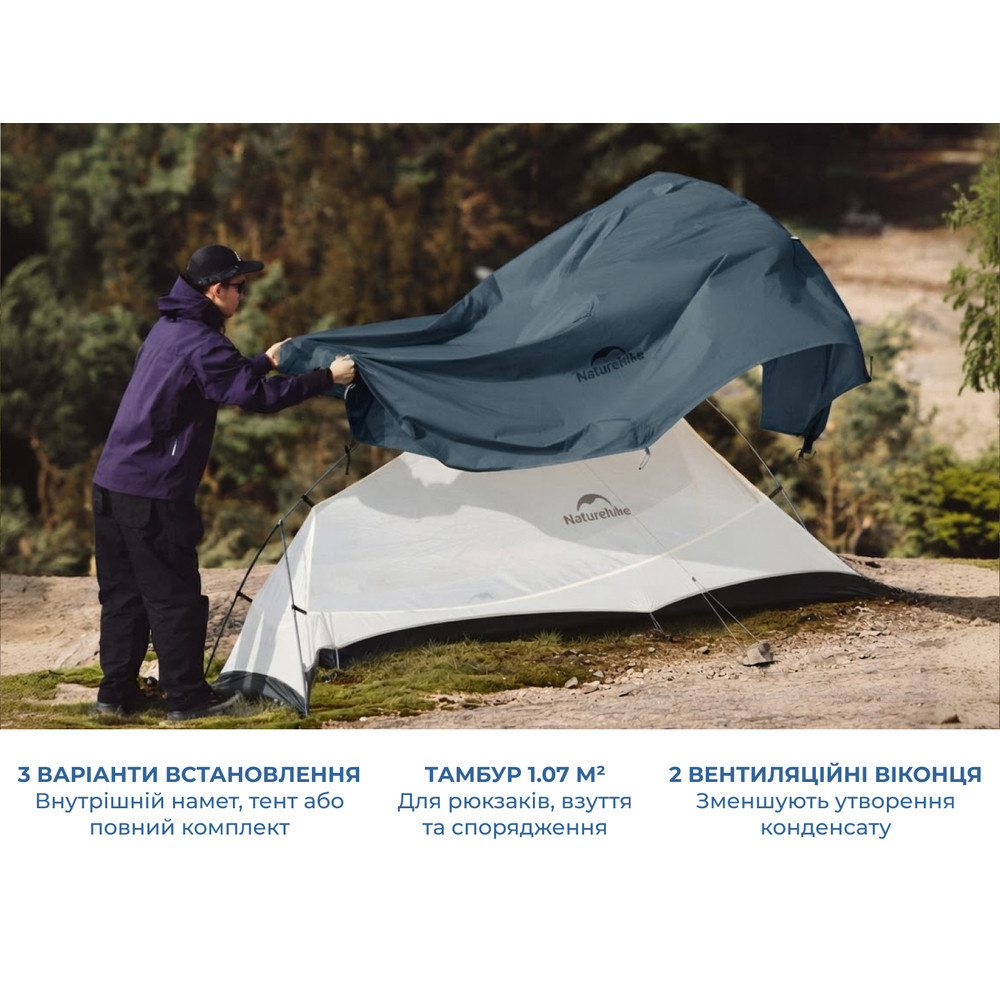 Палатка сверхлегкая трехместная Naturehike Cloud Up Pro CNK2350WS020, 20D, голубая Киев - изображение 5