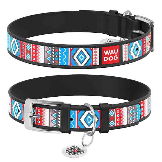 Нашийник для собак шкіряний WAUDOG Design з QR паспортом, малюнок "Етно", XL, Ш 35 мм, Дов 46-59 см, чорний Київ