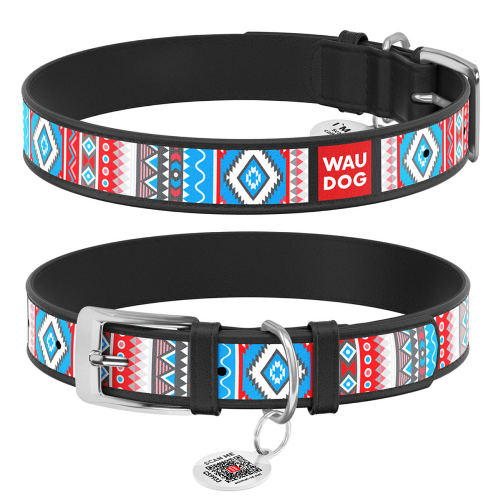Ошейник для собак кожаный WAUDOG Design с QR паспортом, рисунок 