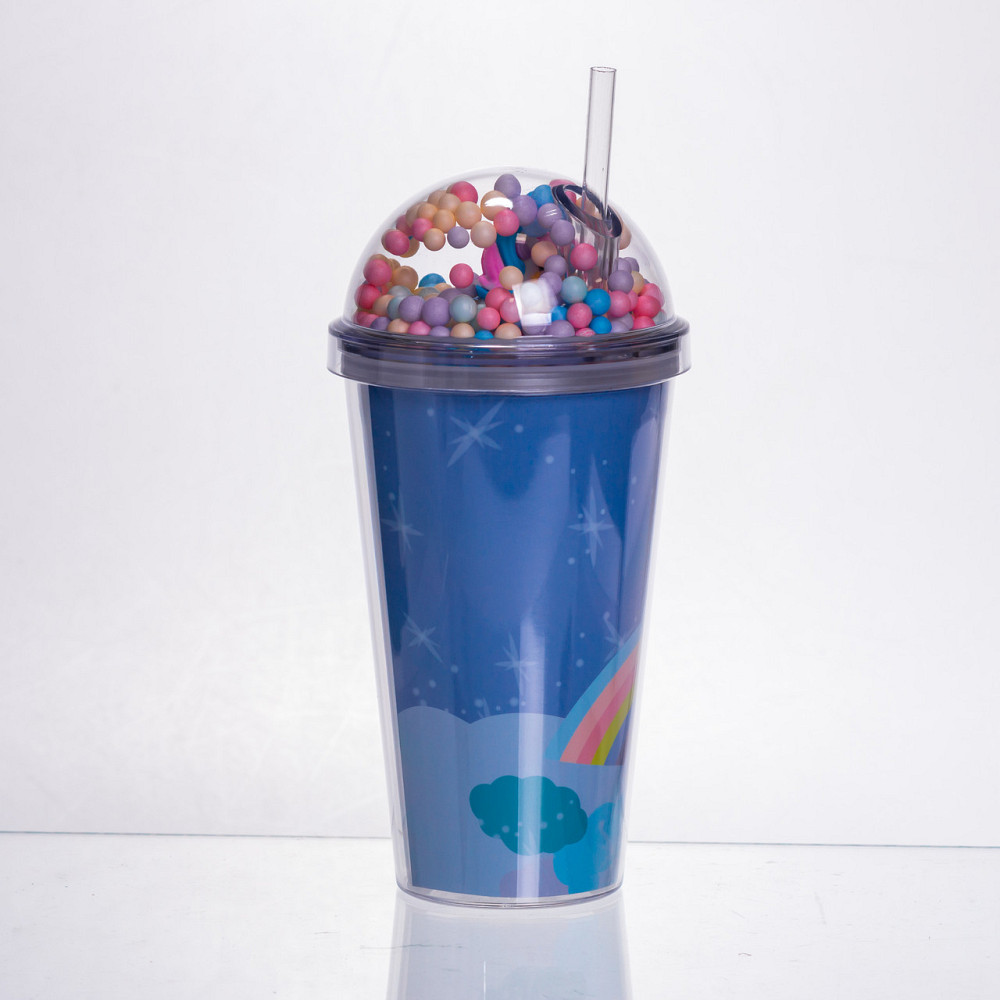 пластиковий стакан з трубочкою і кришкою 400 мл багаторазовий Синій HP-18-2BL Коломыя - изображение 3