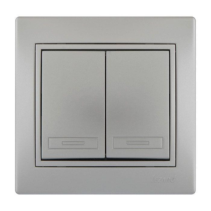 MIRA Вимикач подвійний метал сірий зі вставкою  Lezard Харків - фото 2