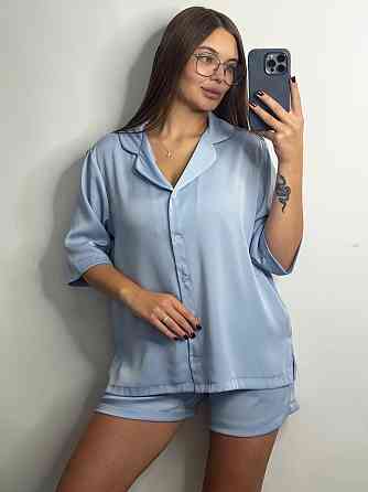 Жіночий костюм-двійка із сатину Блакитний XL-2XL Харків