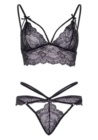 Еротичний комплект зі стрепами та стразами Leg Avenue Ready Or Not L Black, бра + стрінги Львів