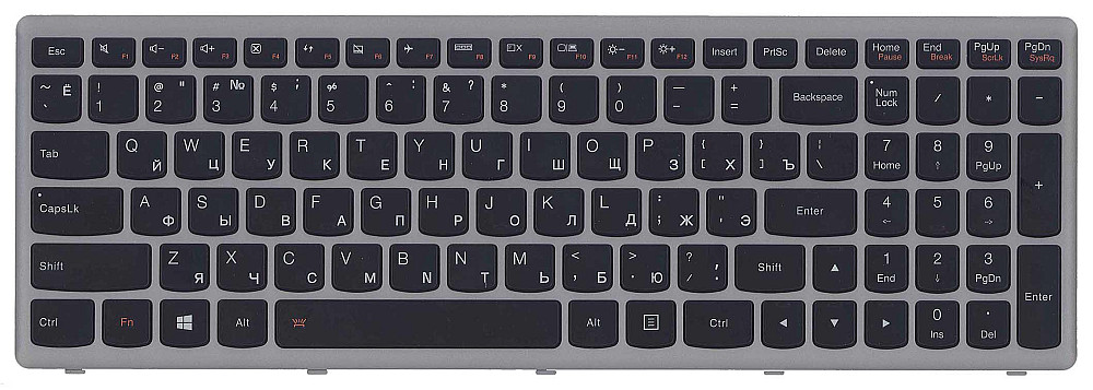 Клавиатура для ноутбука Lenovo IdeaPad (G505S, Z510) с подсветкой (Light), Black, (Silver Frame), RU Вінниця - фото 2