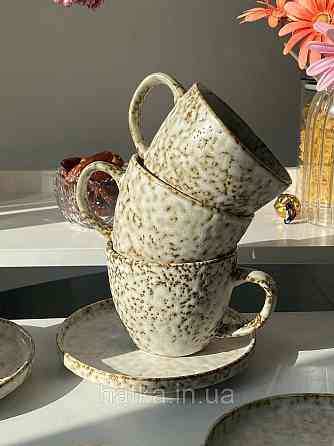 Набір чашок капучино 6 чашок/6 блюдець Olens "Нормандія" 400 мл кераміка 102-0390 для дому та ресторану Київ