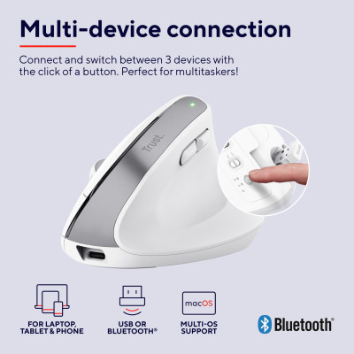Мышка Trust Bayo+ Ergonomic Wireless/Bluetooth White (25399) Винница - изображение 5