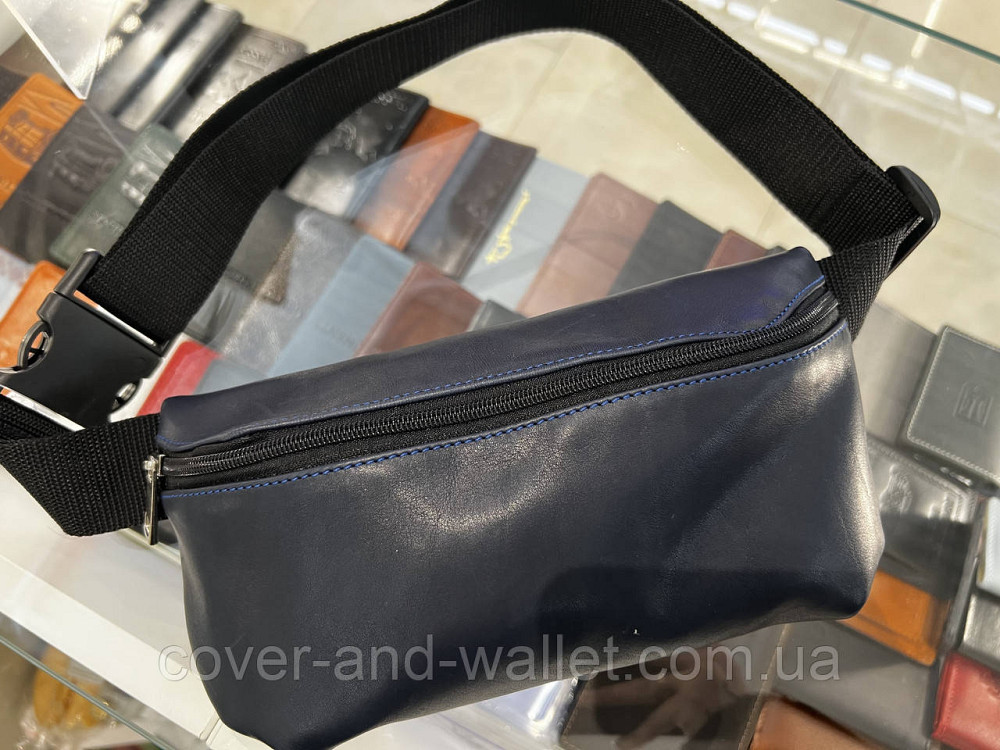 Стильная сумка бананка из мягкой кожи в синем цвете PS Leather Киев - изображение 2