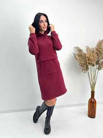 Тепле плаття-худі на флісі "Solo" оптом I Батал Бордовий, 50-52 Київ