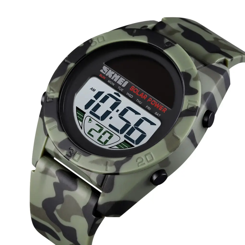 Чоловічий спортивний наручний годинник Skmei 1592 Solar із сонячною батареєю (Зелений камуфляж) Київ - фото 3