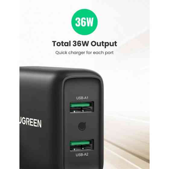 Зарядний пристрій 2xUSB 36W (USB A QC 3.0) Fast Charger чорний CD161 Ugreen (10216) Киев