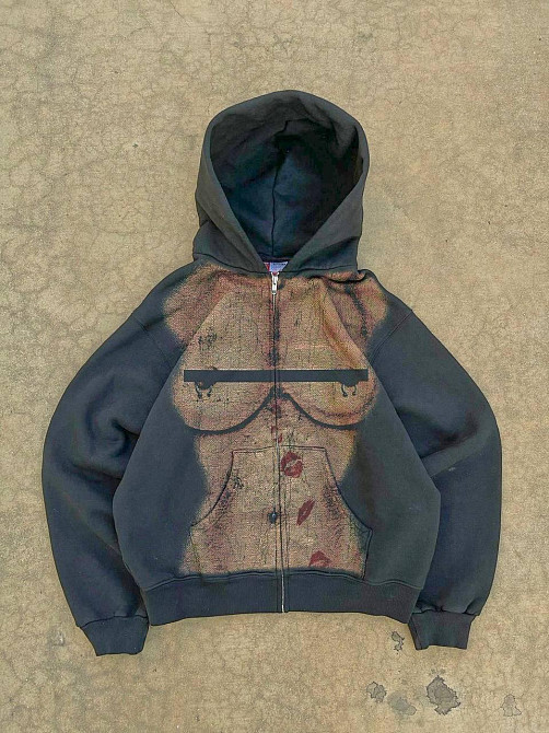 Женская стильная оверсайз худи с капюшоном на молнии петля пенье + турецкая рибана Графит, 48/50 Одесса - изображение 8