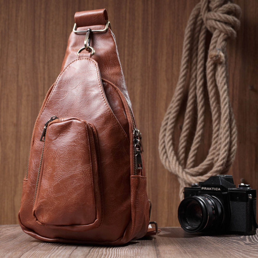 Женская сумка из экокожи с акцентом на текстильную лямку Vintage 22773 Рыжий Киев - изображение 9