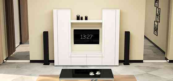 Стенка в гостиную под ТВ Эхо-4, Белый, 2080х420х1850 Львов