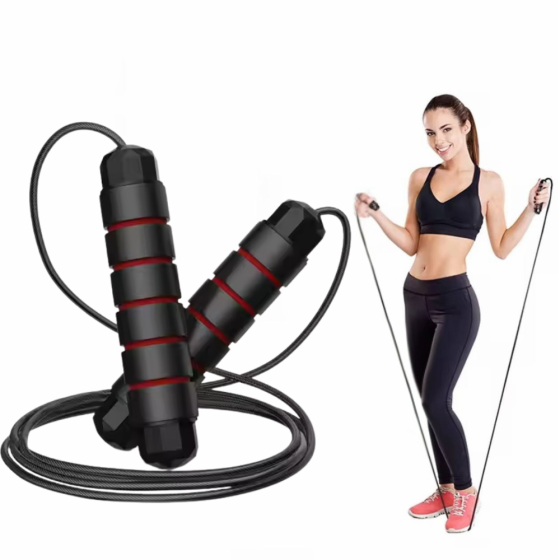 Скакалка, гімнастична, швидкісна для кросфіту з підшибниками, сталевий трос довжина 3 м, червона Кам'янець-Подільський