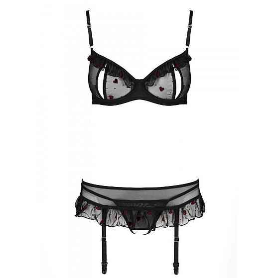 Сексуальний комплект з поясом для панчіх Passion LOVELIA SET L/XL, black Sex Aura Київ