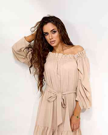 Жіноче легке романтичне мініплаття з льону. Пісочний, 42/44 Одеса