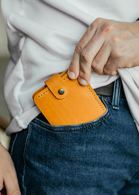 Чоловічий гаманець із натуральної шкіри, місткий гаманець, чоловічий на кнопці гаманець із Crazy HorseMasterSem Київ - фото 4