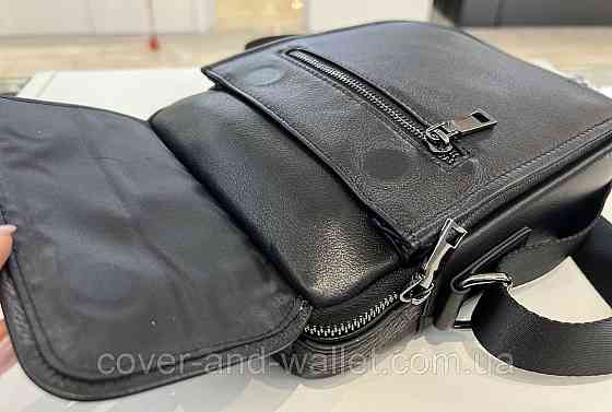 Невелика чоловіча сумка-барсетка з натуральної шкіри чорного кольору з навісним клапаном ST 2172 Київ